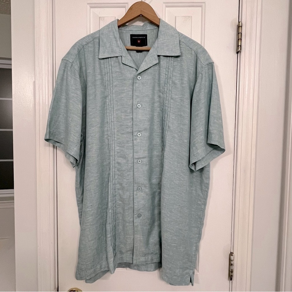 NWT Saddlebred Sea Breeze linen blend button front pin tuck detail shirt, large.